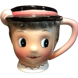 PY Japan Old Grandma Lady Coffee Tea Cup Mug Succulent Tiny Planter Woman Head